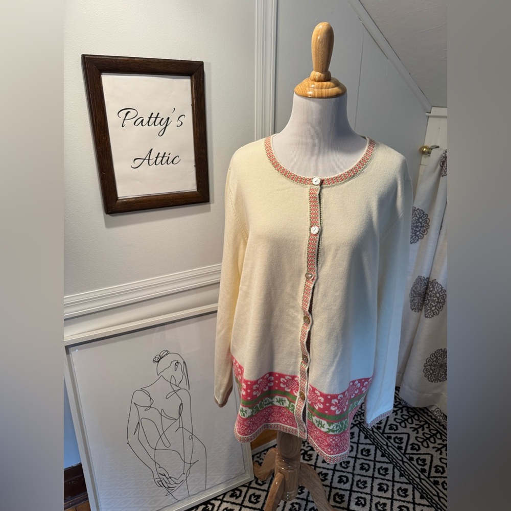 Appleseed's Cream and Pink Cardigan